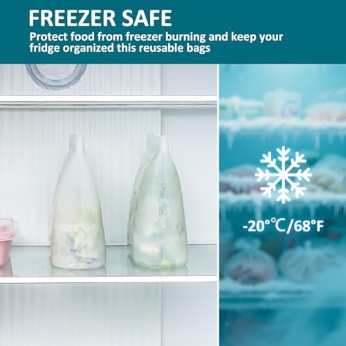 Large Reusable Silicone Food Storage Bags 4 Pack, 0.5 Gallon/2000ml, 100% Silicone Stand-Up Wide-Open Zip-Lock Reusable Bags for Large Items, Microwave Freezer Oven Dishwasher Safe, Translucent - Image 5