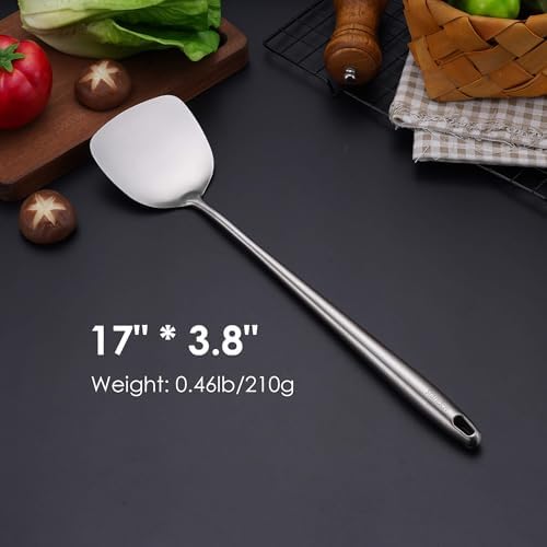 17″ Wok Spatula and Ladle - 304 Stainless Steel Wok Tools Set | 2-Pieces Extra Long Handle Cooking Tools, All Metal Wok Utensils and Wok Accessories for Cast Iron/Carbon Steel Wok - Image 2