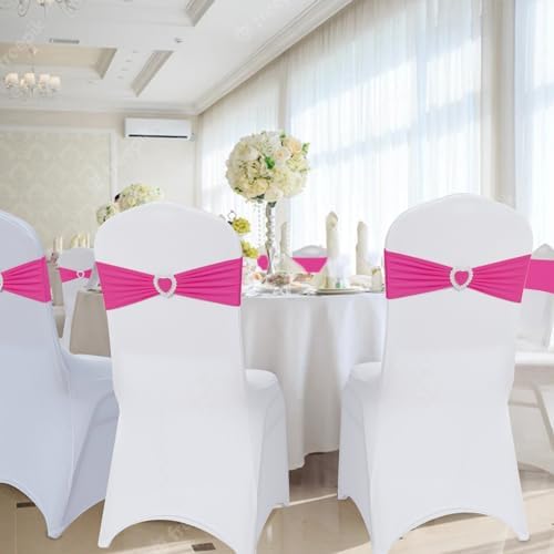 Pack of 120 Spandex Chair Sashes Bows Stretch Chair Cover Band with Buckle Slider Universal Elastic Chair Ties for Wedding Banquet Party Event Decoration (Fuchsia) - Image 6