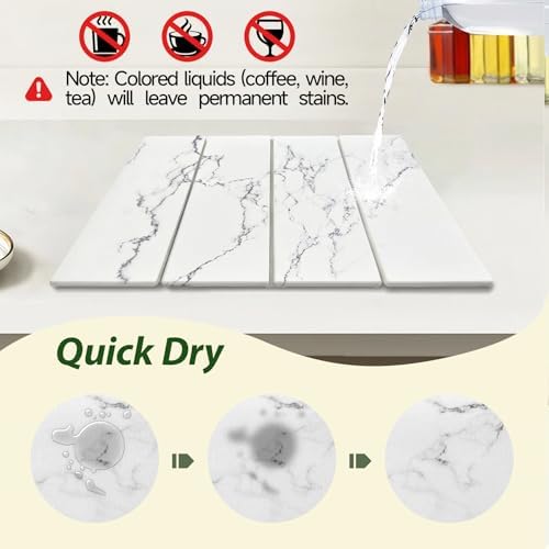 Large Stone Drying Mat for Kitchen Counter, 24"x16" Collapsible Quick Dry Dish Drying Mat, Water-Absorbent Marble Diatomaceous Earth Mats for Bottles Cups Dishes, Match Any Countertop - Image 4