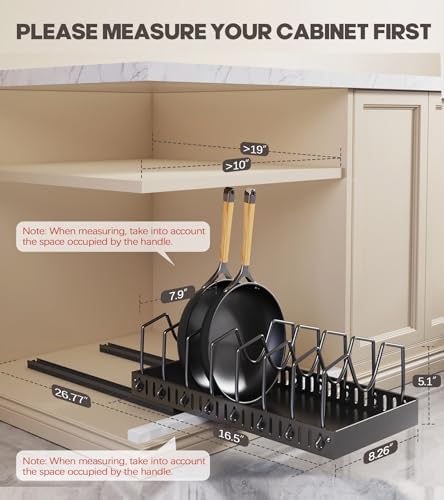 Lozovin Pull Out Pots and Pans Organizer Under Cabinet, Sliding Lid Holder and Pan Rack in Kitchen, Slide Out Inside Cabinet Storage for Pot Lid, Bakeware, Dishes, 8 Adjustable Dividers, 2 Pack Black - Image 2