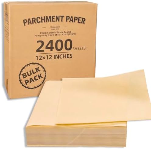 2400 Sheets Bulk Value Pack 12x12 Parchment Paper Squares Commercial | Unbleached, greaseproof 428F & Non-Stick Food Grade for Baking, Grilling, Air Frye, Pan Liners, Roasting, Wrapping by DanjureinParchmentManufacturer