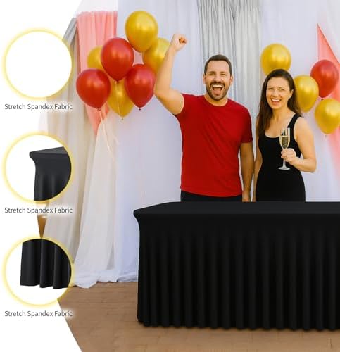 Deep Dream 2 Pack Black Spandex Table Covers 4 Foot, Fitted Stretch Tableclothes 24x48 Inch, Wrinkle Free 4FT Fitted Table Clothes with Skirt for Party, Banquet, Wedding and Events - Image 5
