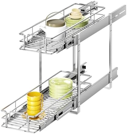 2 Tier Individual Pull Out Cabinet Organizer 7½" W x 21½" D, Heavy Duty Cabinet Pull Out Shelves, Slide Out Drawers Organization for Kitchen Cabinets Bathroom by Unknown