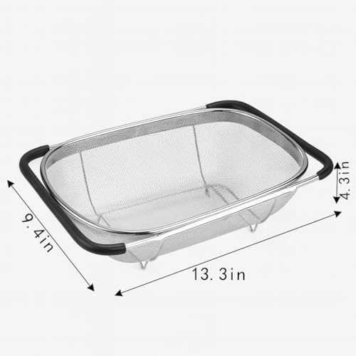 Premium Quality Over The Sink Stainless Steel Oval Colander with Fine Mesh 6 Quart Strainer Basket & Expandable Rubber Grip Handles - Strain, Drain, Rinse Fruits, Vegetables1 (1) - Image 2