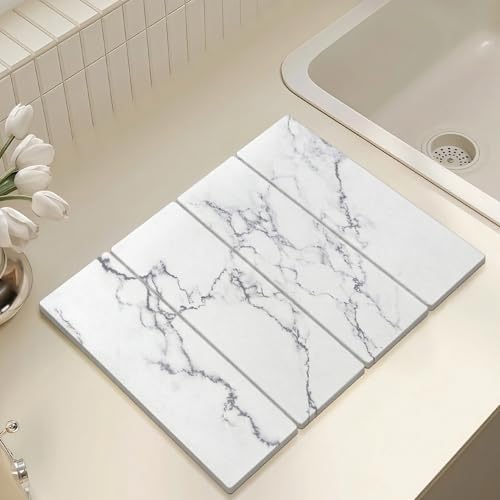 Large Stone Drying Mat for Kitchen Counter, 24"x16" Collapsible Quick Dry Dish Drying Mat, Water-Absorbent Marble Diatomaceous Earth Mats for Bottles Cups Dishes, Match Any Countertop - Image 2