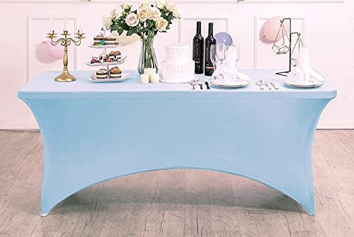 MDS® Pack of 20 Spandex Tablecloth 6FT Tight Fitted Stretch Table Cover – Washable Wrinkle-Free Reusable Elastic Patio Tablecloth for Wedding, Party, Banquet, Trade Show, Event Décor - Baby Blue - Image 3