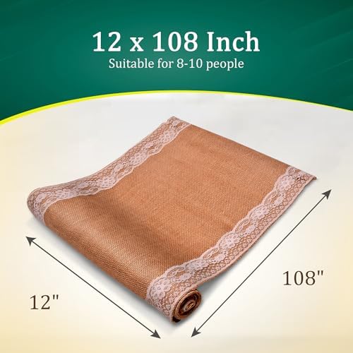 Burlap Lace Table Runner (Pack of 3) – 12”x 108” - No-Fray Finished Edge Natural Table Runner – No Odor, Eco-Friendly Burlap Runner - Perfect for Christmas, Wedding, Thanksgiving - Image 2