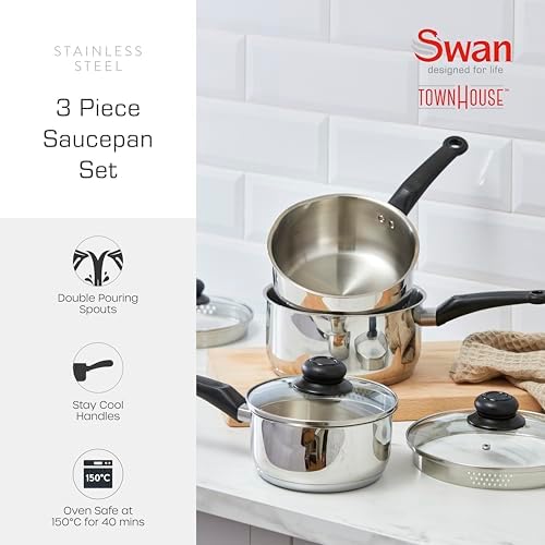 3 Piece Saucepan Set Stainless Steel - Image 2