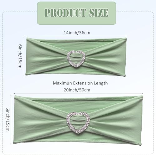 Sage Green Chair Sashes 60 Pack Spandex Sage Green Sashes for Chairs Stretch Chair Sashes Clearance with Heart Buckle Slider for Wedding Banquet Party Decorations - Image 2