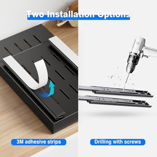 Mustorn 2 Pack Pull Out Cabinet Organizer,21.8" Deep Slide Out Drawer for Cabinets Adhesive Pull Out Drawers Heavy Duty Pull Out Shelves for Kitchen,Cupboard,Pantry,Bathroom-Black - Image 4