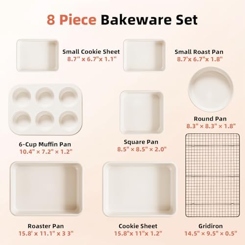 Baking Pans Set Stackable Carbon Steel Bakeware Set for Kitchen | Howasai 8 Pcs Non Stick Baking Set with Cookie Sheet, Roasting Pan, Cake Pan, Muffin Pan, Cooling Rack, Baking Supplies - Image 2