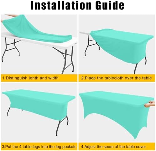 Smiry 2 Pack Spandex Table Cloth 6FT, Elastic Fitted Aqua Tablecloth - Image 4