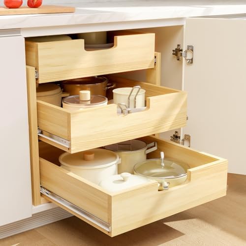 Pull Out Cabinet Organizer, 17''W×21''D Sliding Drawers for Cabinets, 3 Tier Soft Close Slide Out Wooden Pull out Drawers, Base Cabinet Organization for Kitchen, Pantry, Bathroom - Image 2