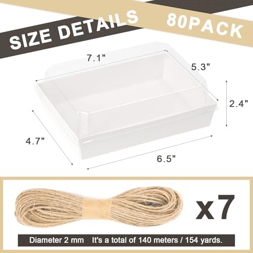 7x5 Inches Charcuterie Boxes with Clear Lids, 80 Pack Disposable Take Out Food Containers, Large Paper Bakery Cake Boxes for Strawberries, Cookies Cupcakes (White) - Image 2
