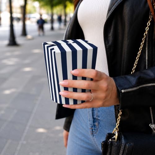 Bio Tek 4 x 3.5 x 4.5 Inch Food Containers, 50 Noodle Takeaway Boxes - Disposable, Striped, Blue And White Paper 32 Ounce Take Out Boxes, Round, For Hot Or Cold Foods - Restaurantware - Image 5