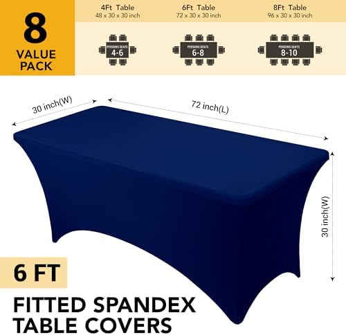 8-Pack Navy Blue Spandex Tablecloths for 6ft Rectangle Tables - Image 6