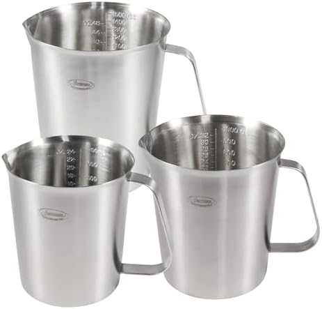 Newness 3 Pack Stainless Steel Measuring Cup, Metal Measuring Cup with Handle (Upgraded, 3 Marking Including Cup/ML/Ounce Scale) （700ML & 1000 ML & 1500ML) by Newness