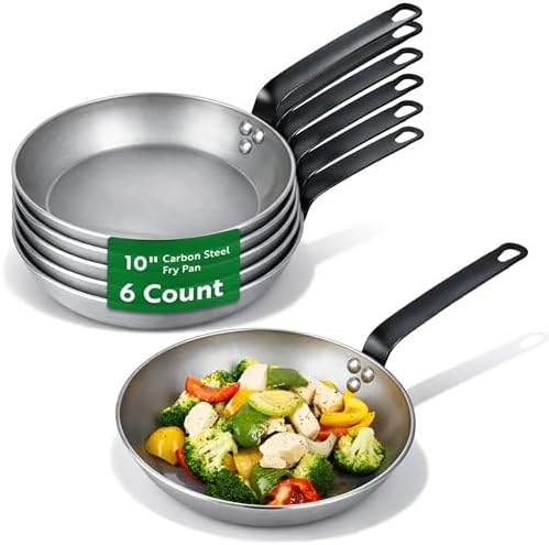 Restaurantware Met Lux 10 Inch Fry Pans, 6 No-Stick Frying Pans - Induction-Ready, Triple-Riveted, Silver Carbon Steel Cooking Skillets, Durable, For Searing, Sauteing, And Browning Food by Restaurantware