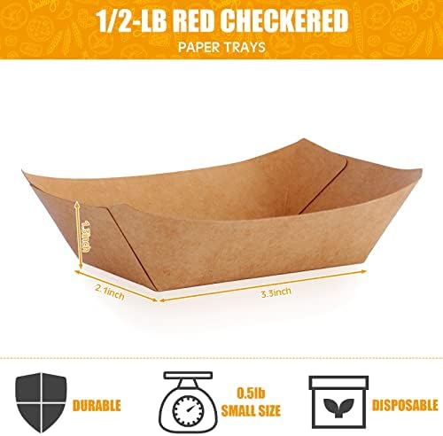 Zhehao 300 Pack Nacho Hot Dog Trays Disposable Kraft Paper Food Tray Food Serving Boat Paper Boat Brown Greaseproof for Camping Picnic Carnival Party, Holds Snack(0.5 lb) - Image 2