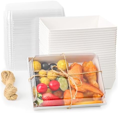 7x5 Inches Charcuterie Boxes with Clear Lids, 80 Pack Disposable Take Out Food Containers, Large Paper Bakery Cake Boxes for Strawberries, Cookies Cupcakes (White) by DeziWood