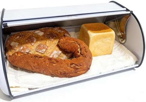 Large Metal Bread Box for Kitchen Countertop, White Roll Top Bin - Image 5