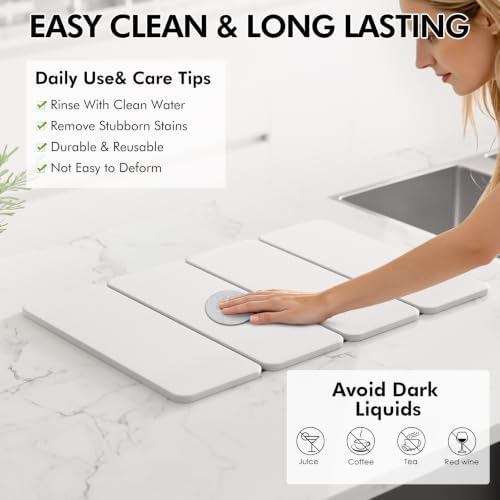 2-in-1 Stone Dish Drying Mat and Bamboo Dish Rack Combo, 24x16 Inch Super Absorbent Fast Dry Diatomaceous Earth Dish Drying Mat, Foldable Space Saver for Kitchen Counter Bathroom Apartment - Image 4