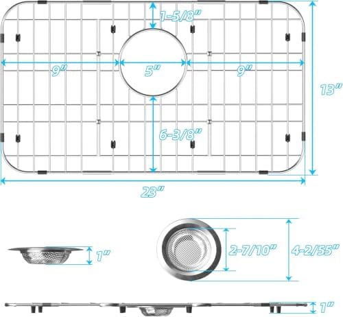 Kitchen Sink Grid, Stainless Steel Sink Protectors Grate for Bottom of Kitchen Sinks, 23" x 13" with Rear Drain 2" Curve Corner for Single Bowl Sinks - Image 3