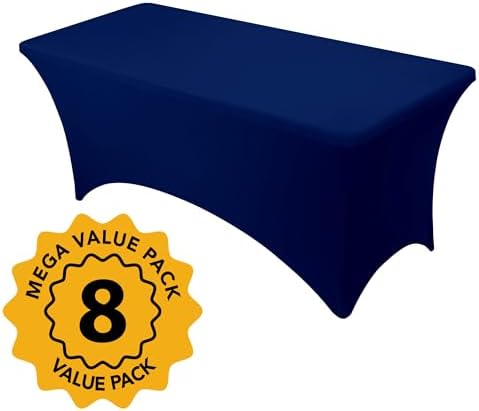 8-Pack Navy Blue Spandex Tablecloths for 6ft Rectangle Tables - Image 2