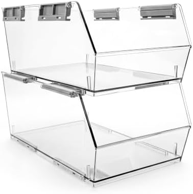HOMESTEAD Set of 2 Large Stackable Storage Bins, Clear Plastic Organizer Bins, Open Front Design for Kitchen Pantry, Fridge, Cabinet, Bathroom and Cabinet Organization by Homestead