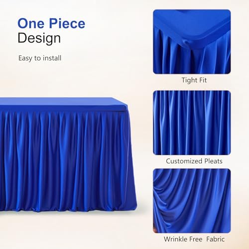 Wish Care Royal Blue Polyester Table Clothes for 8 Foot Rectangle Tables, Wrinkle Free Fitted Table Cover with Pleated Ruffle Table Skirt for Birthday Party Wedding Trade Show Event Display - Image 5