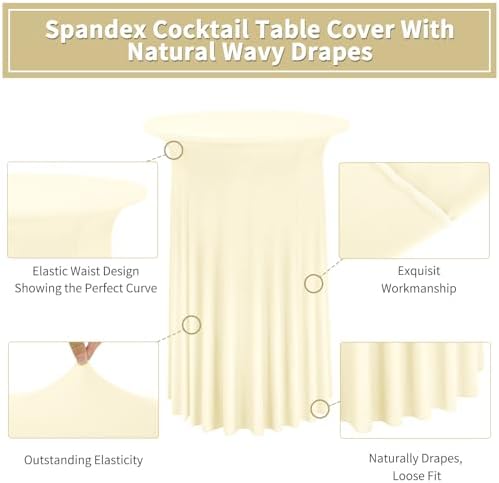 4 Packs Beige Round Cocktail Table Skirt 32"x 43" - Image 3