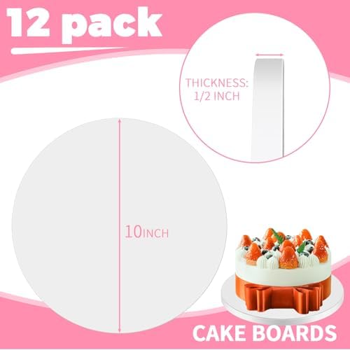 10 Inch Cake Board Drums Round, 12-Pack, White, Sturdy 1/2" Thick Heavy Or Multi-Tiered Cakes for Bithday Wedding Party. (10inch(12pack)) - Image 2