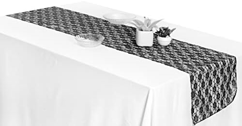 MDS Pack of 20 Wedding 12 x 108 inches Lace Table Runner for Wedding, Decorations for Birthday Parties, Banquets, Graduations, Engagements, and Runners fit Rectangle, Round Table- Black - Image 3