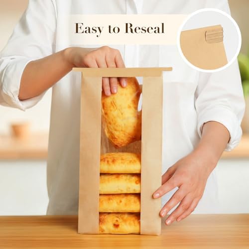 100 Pack Long Paper Bread Bags with Tabs for Homemade Sourdough, Resealable Bakery Bags with Window for Oval Sourdough Bread, Loaves, Pastries, Baguettes (6.3x2.7×13.7 Inches) - Image 5