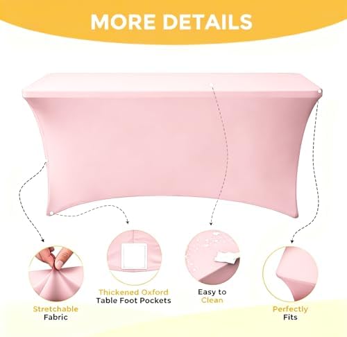 8ft Stretch Spandex Table Cover for Standard Folding Tables[6 packs, Pink] - Image 6