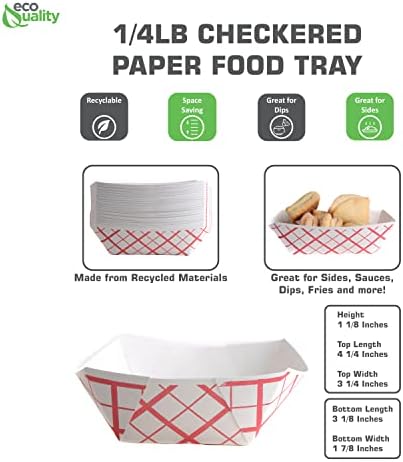 600ct Disposable Paper Food Tray (1/4 LB) - Red Check Food Tray, USA MADE, Recyclable, Biodegradable, Compostable, Great for Picnics, Carnivals, Party, Camping, BBQ, Restaurants, Fries (0.25lb) - Image 3