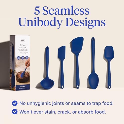 GIR 5-Piece Silicone Kitchen Utensils Set, Non-Toxic Cooking Utensils for Cooking and Baking, Heat Resistant, Food Grade, Dishwasher Safe Rubber Spatula, Ladle, Spoon - Royal Blue - Image 3