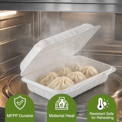 Front Lock MFPP Hinged Container, White 9" x 6" – 1 Compartment Clamshell Disposable Takeout Boxes, Durable Microwaveable To-Go Containers for Restaurant & Food Service – 200 Pack - Image 4