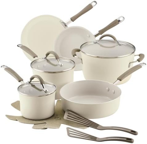 Rachael Ray Cucina Ceramic Nonstick Cookware Pots and Pans Set, 13-Piece, Almond by RachaelRayKitchenware