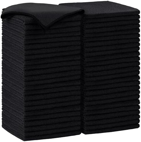 AIDEA Black Microfiber Cleaning Cloth-50PK, Cleaning Rags 12"x12" Absorbent by AIDEAHOME