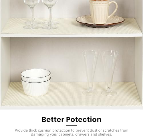 BAGAIL Non-Adhesive Shelf Liner, Thick Strong Grip Drawer Liners for Kitchen Cabinets, Heavy-Duty Easy Cut Cabinet Liners for Shelves, Pantry, Bathroom Cupboards - 12" x 30FT, Cream - Image 5