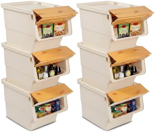 GIANTEX 6 Pack Plastic Stackable Storage Bins with Lids & Wheels, 35 QT by Giantex