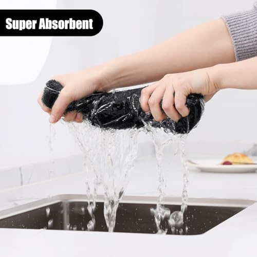 Homaxy Microfiber Kitchen Towels and Dishcloths Sets, 16 Pack, Black - Image 3