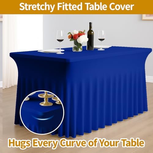 Deep Dream 6 Pack Royal Blue Spandex Table Covers 6 Foot, Fitted Stretch Tableclothes 30x72 Inch, Wrinkle Free 6FT Fitted Table Clothes with Skirt for Party, Banquet, Wedding and Events - Image 3