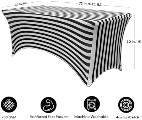 YOUR CHAIR COVERS Rectangular Spandex Table Covers 6ft Fitted Tablecloth Wedding Event Patio Decorations Elastic Fabric Stretch Tables Cover for 6 ft Folding Table (Black and White Striped) - Image 5