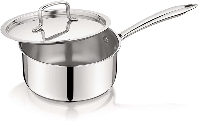 1.5 Quart Stainless Steel Saucepan with Lid, Tri-Ply Clad, No Coating PTFE & PFOA Free, Induction Compatible, Oven Safe to 500°F, Dishwasher Safe by TRIAUM
