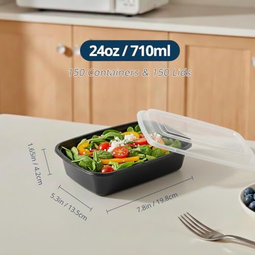 TIYA Food Containers - 24 oz Bulk 150 Pack with Lids - Rectangular Plastic To-Go Containers - Reusable, Microwavable, Dishwasher Safe - Leak-Proof for Meal Prep - BPA-Free - Image 2