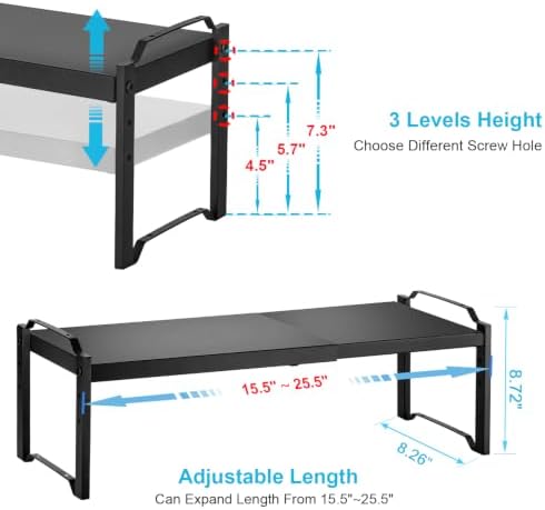 1 Pack Expandable Cabinet Countertop Shelves, Stackable Shelves Organizers For Kitchen Cabinet Countertop Storage, Adjustable Counter Cupboard Pantry Organizer Shelf Rack Stand, Length:25.5" - Image 2