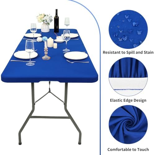 6 Pack Stretch Table Top Cap Cover, Royal Blue, 30" x 72" - Image 3